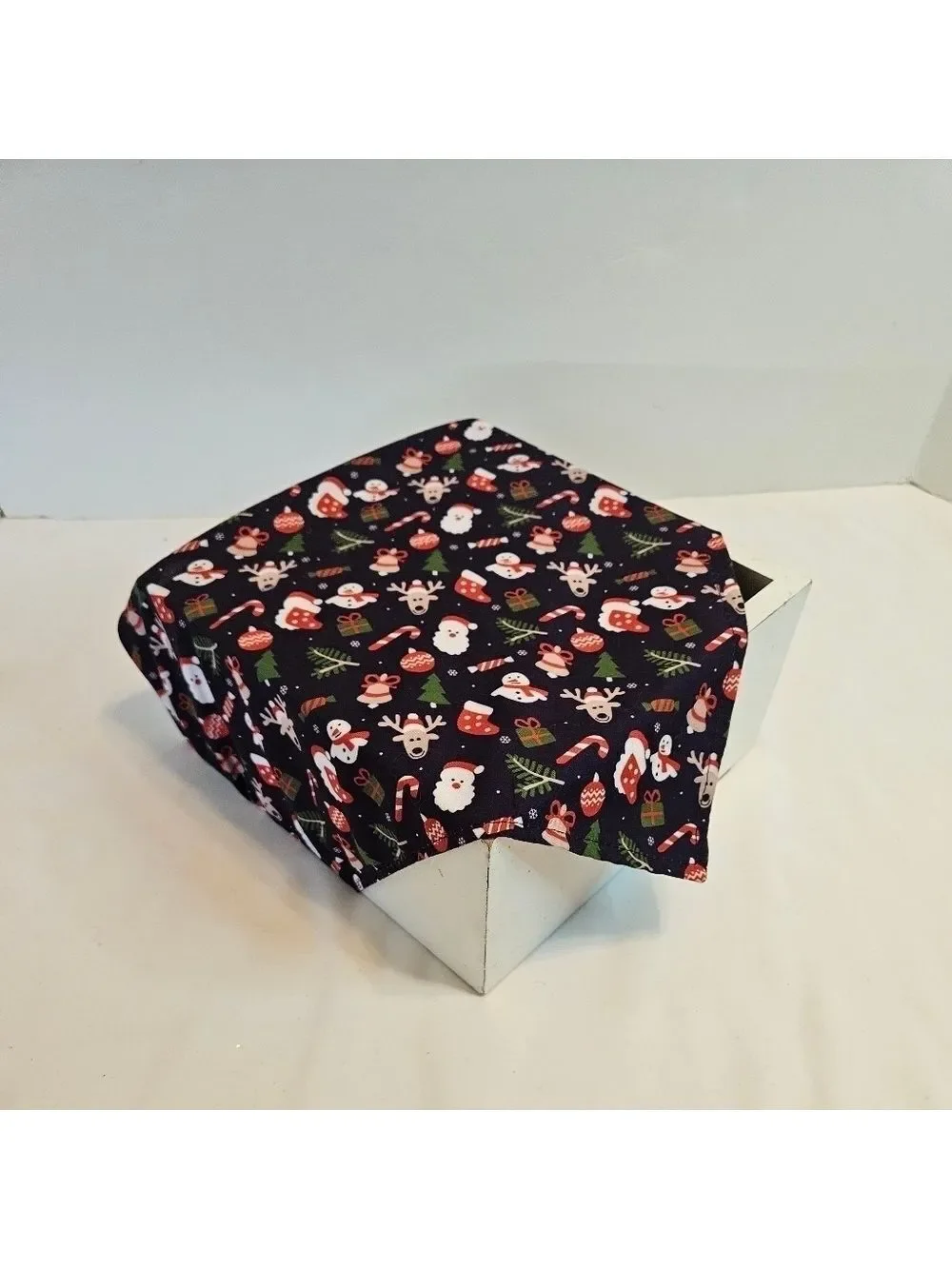 Upcycled Christmas Dog Bandana Tie up in the front blue background pets